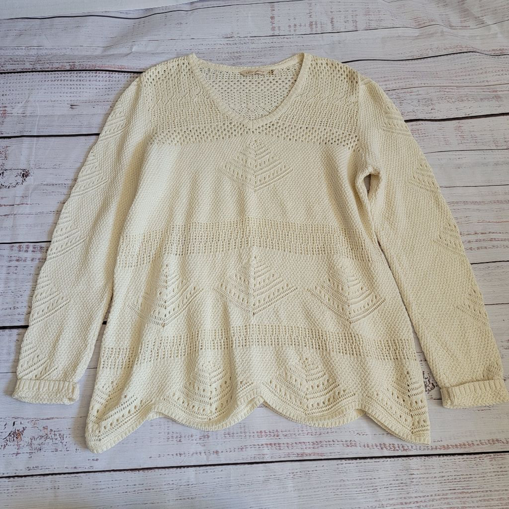 Soft Surroundings Cotton Cream Crochet Knit Sweater Women's Large